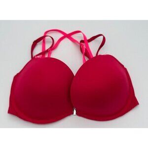 Victorias Secret Dream Angels Padded Demi Bra 34DD Cherry Red Strappy Underwire